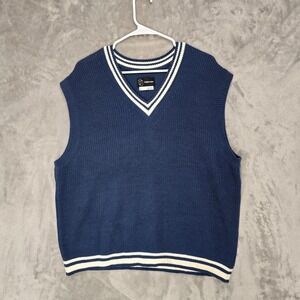 Original Use Mens Blue V Neck‎ Striped Sweater Vest Size L Preppy Layer Academia